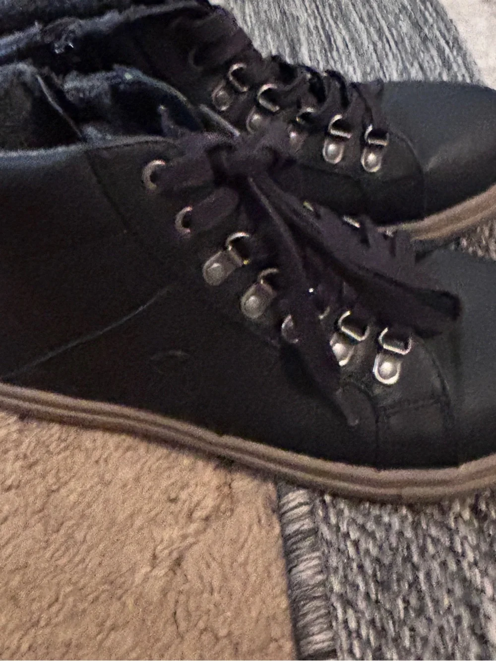 Men's Black High-Top Lace-Up Boots with Dark Plum Laces